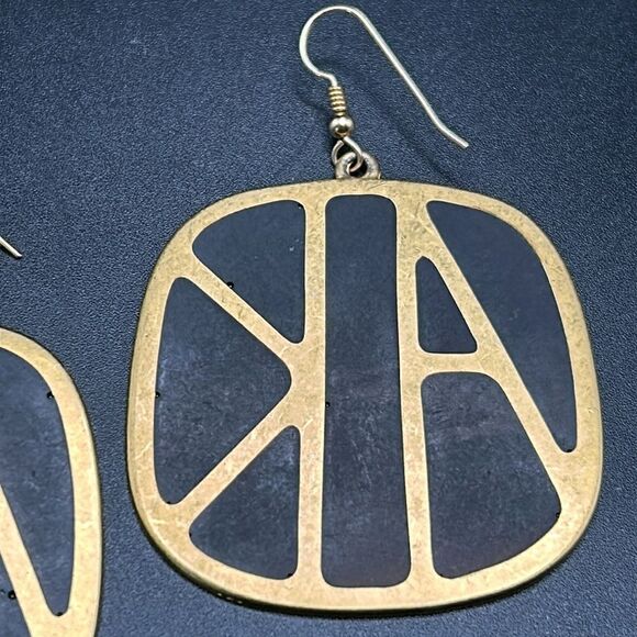 VTG 1980s Anne Klein Large Logo Black Gold Tone Earrings - Picture 6 of 10